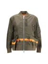 Sacai Stripe-detail Zip-up Bomber Jacket In Green