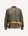 Sacai Ribbed Trim Nylon Bomber Jacket In Green