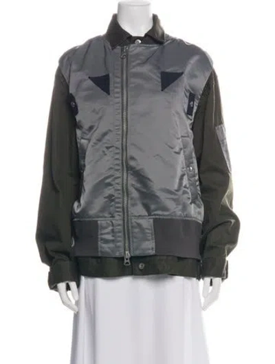 Pre-owned Sacai Nylon Bomber Jacket In Green