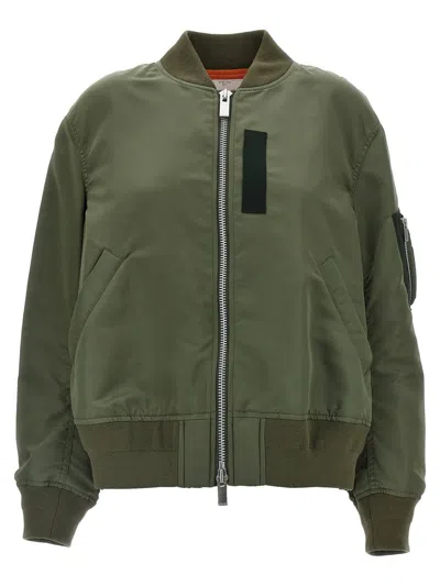 Sacai Zip-up Nylon Bomber Jacket In Green