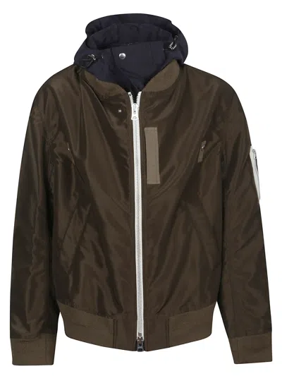 Sacai Nylon Bomber Jacket In Green
