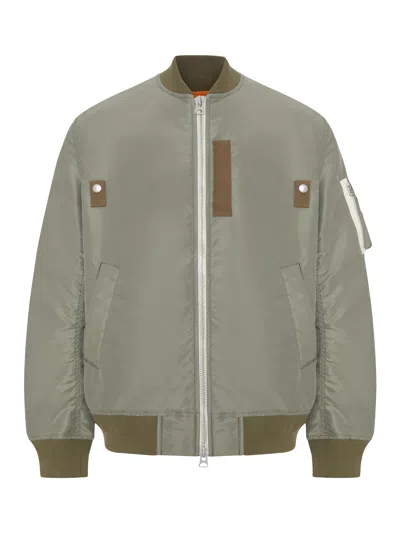 Sacai Nylon Bomber Jacket With Zip In Green