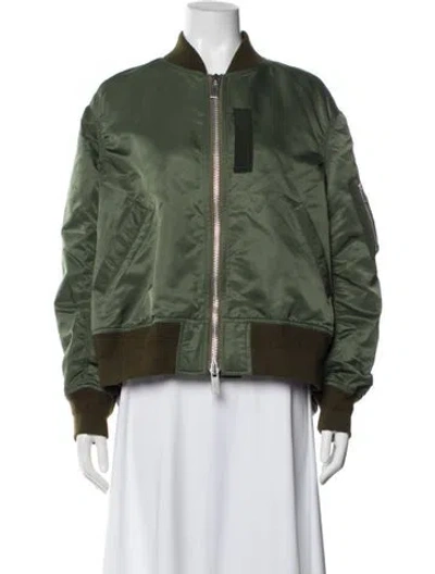 Pre-owned Sacai Nylon Colorblock Pattern Bomber Jacket In Green