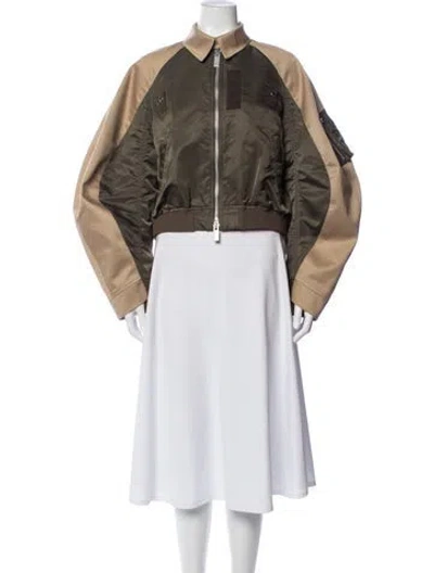 Pre-owned Sacai Nylon Colorblock Pattern Bomber Jacket In Green