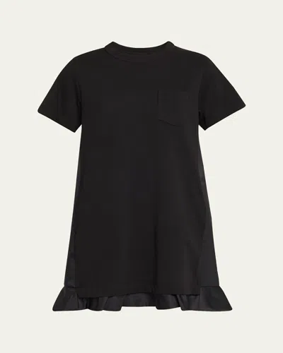 Sacai Nylon-cotton Hybrid Mini Dress In Black