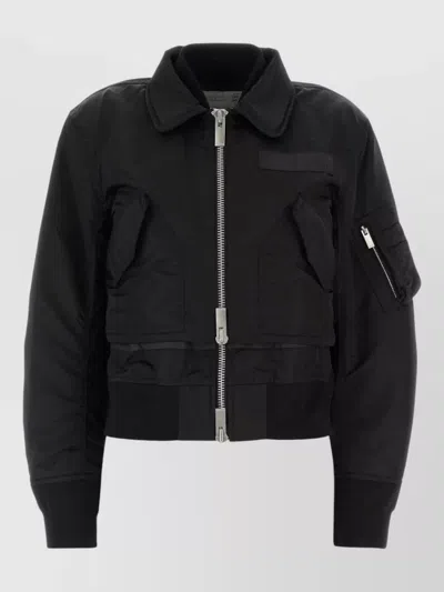 Sacai Cotton-blend Bomber Jacket With Classic Collar And Zip Closure In Black