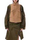 Sacai Nylon Detail Bomber Coat In Beige Olive