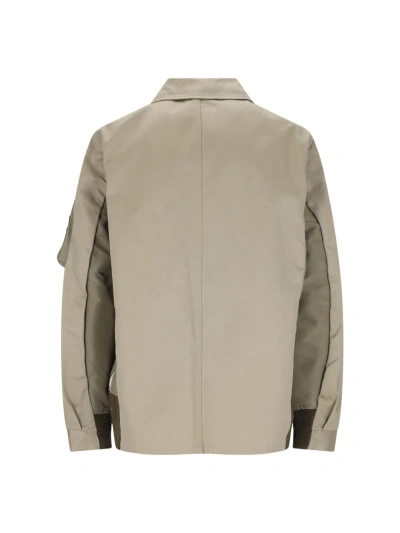 Sacai Nylon Detail Shirt Jacket In 639 Beige X L/khaki