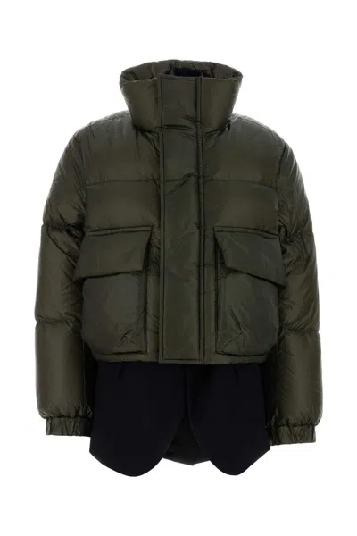 Sacai Nylon Down Jacket In Green