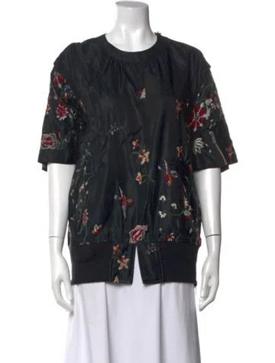 Pre-owned Sacai Nylon Floral Print Blouse In Black