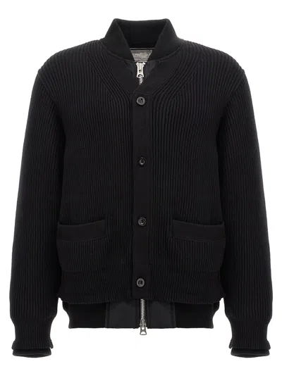 Sacai Nylon Insert Cardigan In Black