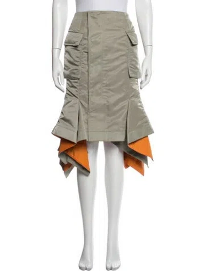 Pre-owned Sacai Nylon Midi Length Skirt In Green/orange