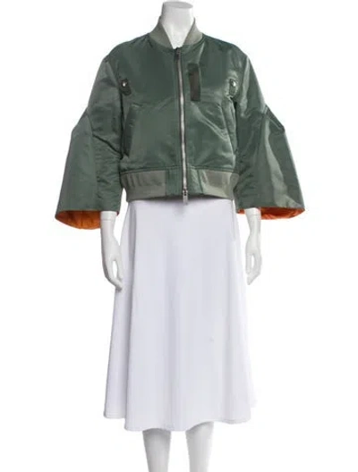 Pre-owned Sacai Nylon Printed Bomber Jacket In Green
