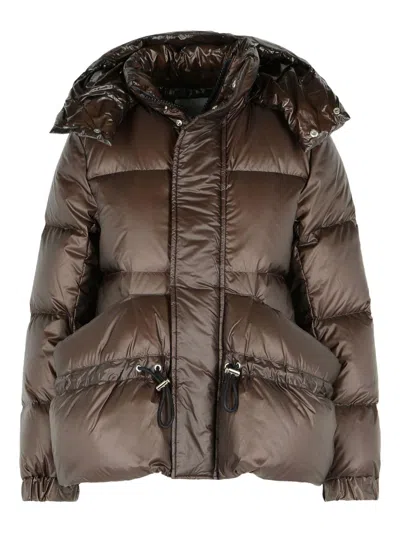 Sacai Nylon Puffer Down Jacket In Brown