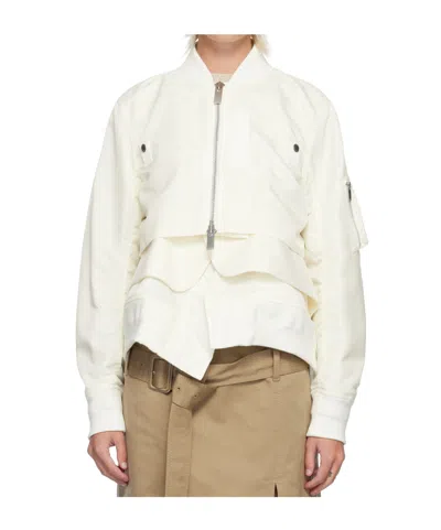Sacai Nylon Satin Bomber Jacket In White