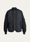 Sacai Nylon-sleeve Quilted Zip Up Jacket In Black