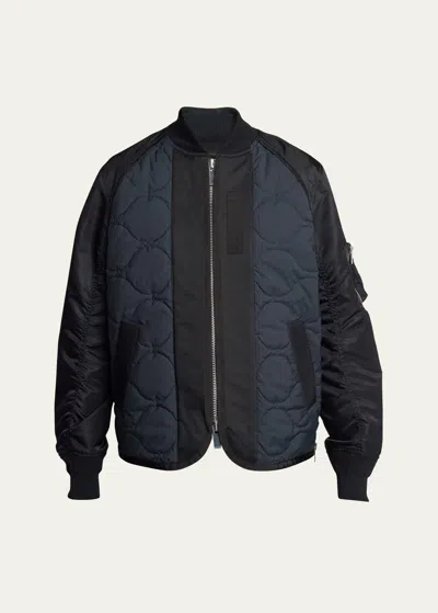 Sacai Nylon-sleeve Quilted Zip Up Jacket In Black