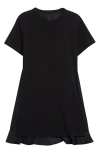 Sacai Ruffled Hem T-shirt Dress With Relaxed Silhouette In Black