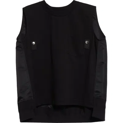 Sacai Nylon Twill & Cotton Jersey Sleeveless Top In Black