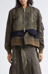 Sacai Cropped Bomber Jacket With Zip And Pockets In Green