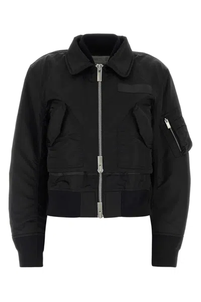 Sacai Nylon Cropped Bomber Jacket Casual Style In Black
