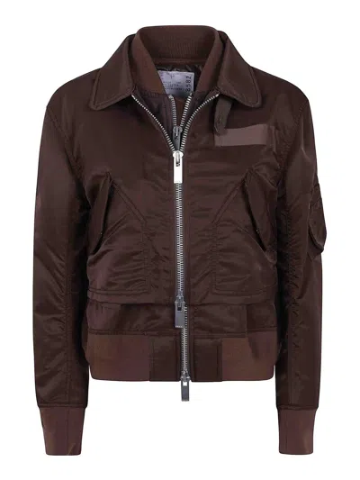 Sacai Nylon Twill Blouson In Brown