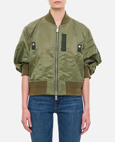 Sacai Short-sleeved Bomber In Green