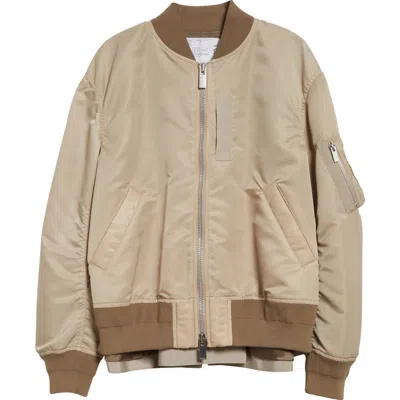 Sacai Nylon Twill Bomber Jacket In Beige