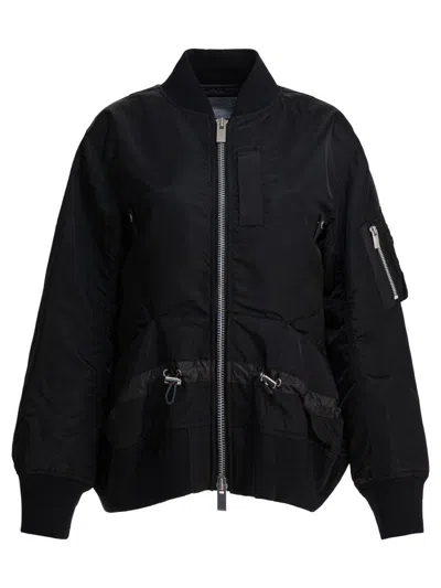 Sacai Nylon Twill Bomber Jacket In Black