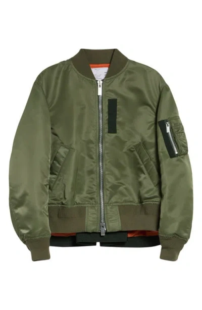 Sacai Nylon Twill Bomber Jacket In Green