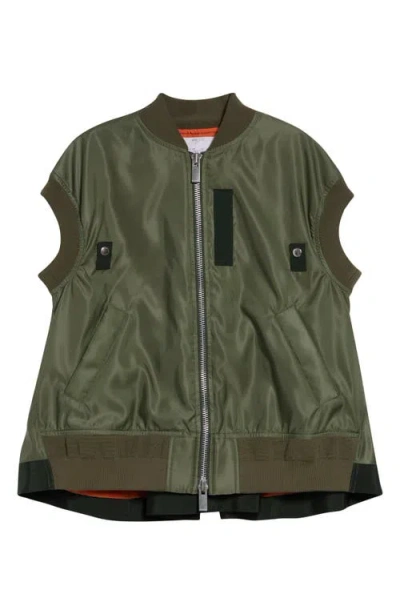 Sacai Nylon Twill Bomber Vest In Green