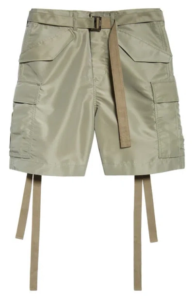 Sacai Nylon Twill Cargo Shorts In Khaki