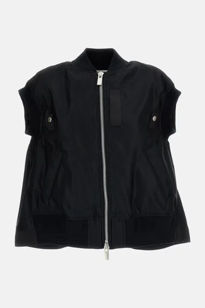 Sacai Nylon Twill Gilet In Black