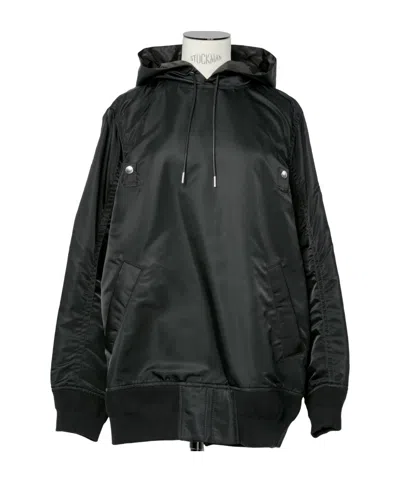 Sacai Nylon Twill Hoodie In Black