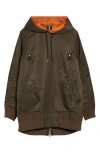 Sacai Nylon Twill Hoodie In Brown