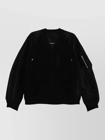 Sacai Nylon Twill Knit Cardigan Jacket Zip Detail In Black