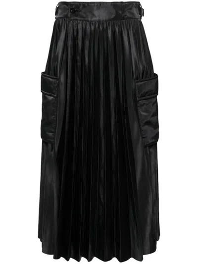 Sacai Pleated Cargo Midi Skirt In Black