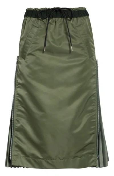 Sacai Nylon Twill Midi Skirt In Green