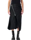 Sacai Nylon Twill Midi Skirt With Diagonal Zip In Black