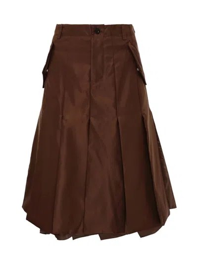 Sacai Nylon Twill Mini Skirt With Adjustable Tabs In Brown