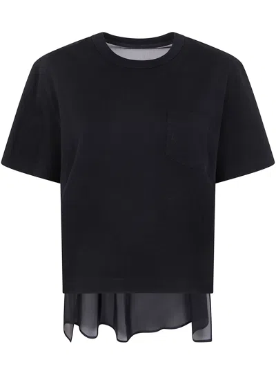 SACAI SACAI NYLON TWILL MIX COTTON JERSEY T-SHIRT