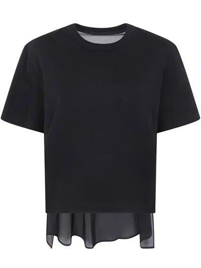SACAI SACAI NYLON TWILL MIX COTTON JERSEY T-SHIRT