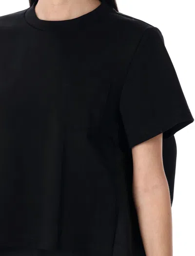 Sacai Nylon Twill Mix Cotton Jersey T-shirt In Navy/navy Stripe