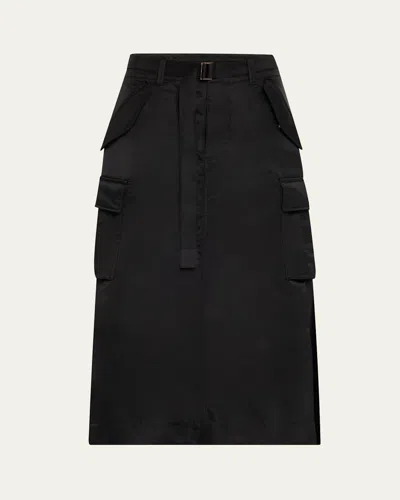 Sacai Nylon-twill Pleated Back Midi Skirt In Black