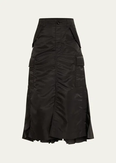 SACAI NYLON-TWILL PLEATED CARGO MIDI SKIRT
