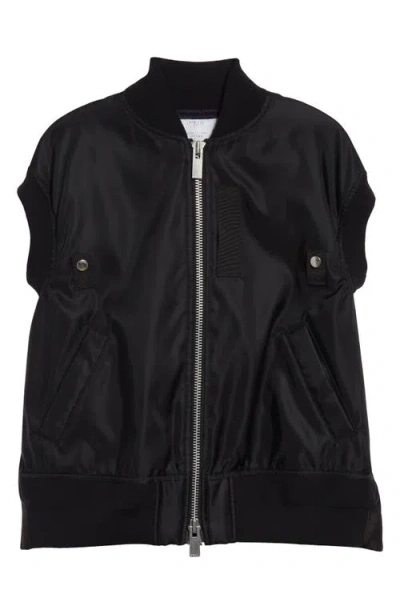 Sacai Nylon Twill Short Sleeve Bomber Jacket In Black