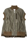 Sacai Nylon Twill Short Sleeve Bomber Jacket In Taupe