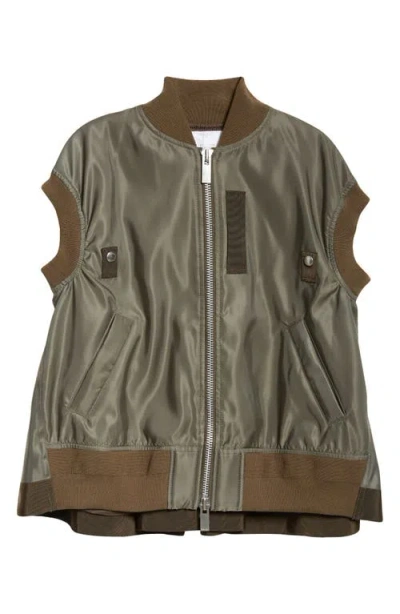 Sacai Nylon Twill Short Sleeve Bomber Jacket In Taupe