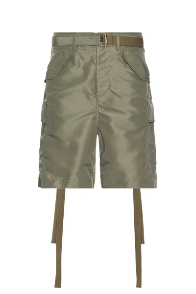 Sacai Nylon Twill Shorts In Khaki