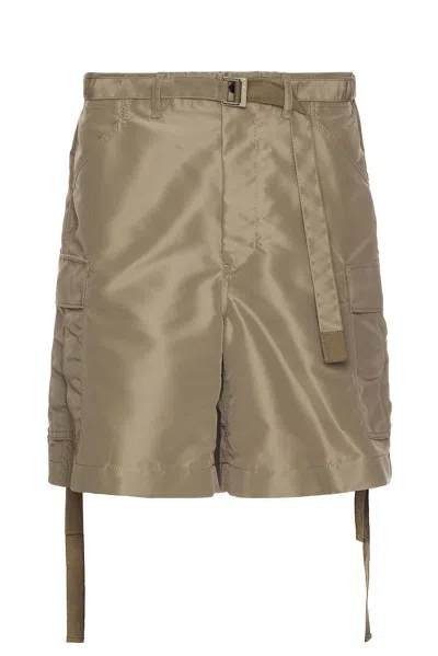 Sacai Nylon Twill Shorts In Taupe